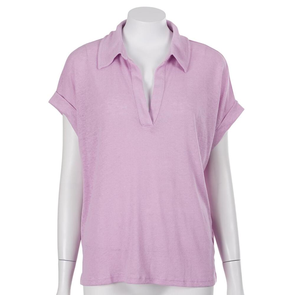 NWT Banana Republic Top M Purple Linen Blend Polo Shirt Short Sleeve Casual